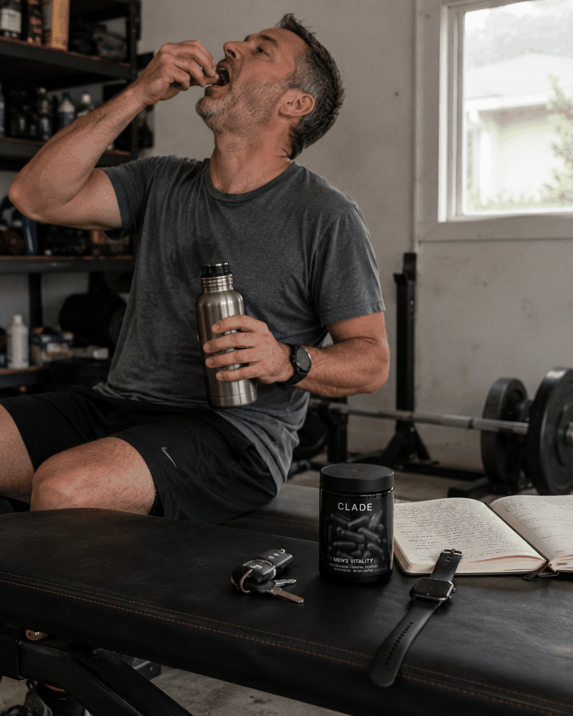 Pre-workout capsules in the garage gym